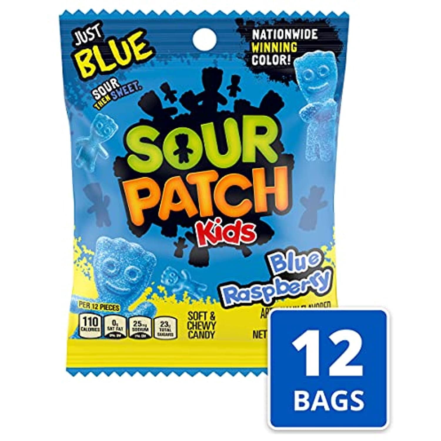 Sour Patch Kids Blue Soft Chewy Candy In 5 Oz Bags, Raspberry, 12 Count