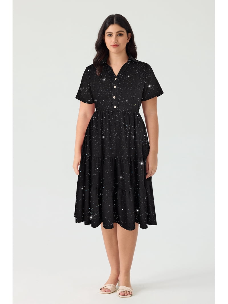 slim fit dress slacks Shimmering Nights Black Sequin Shirt Dress main image 0