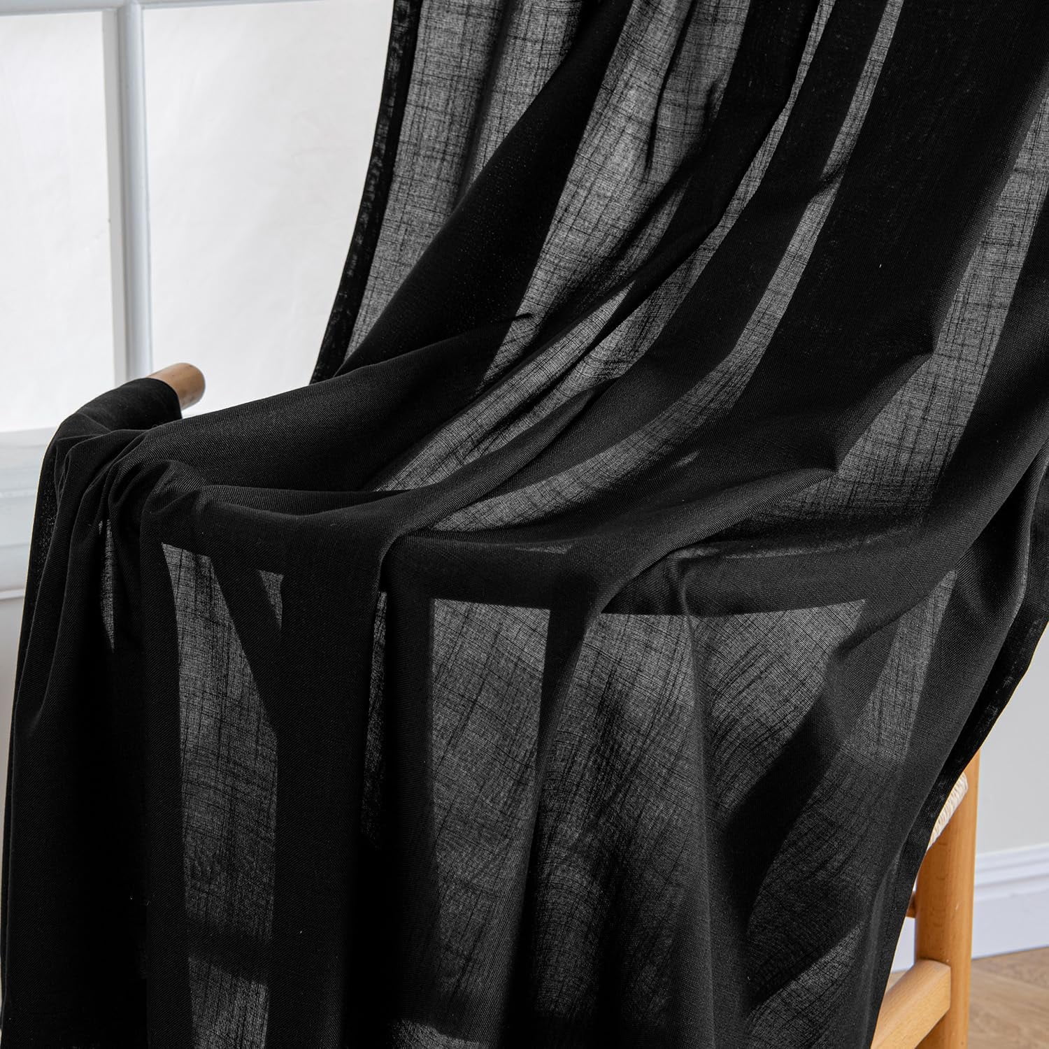 Linen Curtains 84 Inch Length 2 Panels for Bedroom Living Room, Soft Thick Linen Textured Back Tab Window Drapes Semi Sheer Light Filtering Rod Pocket Modern Farmhouse Decor