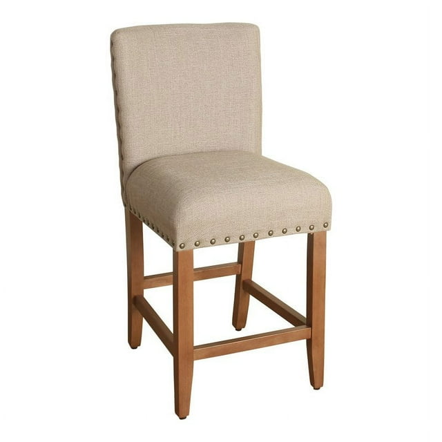 HomePop 39.5" Traditional Wood and Fabric Counter Height Barstool in Tan Finish