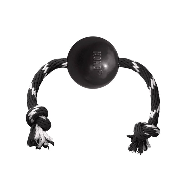 Pelota de Caucho Kong Negra Extreme con Cuerda para Perro