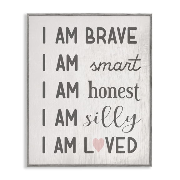 Stupell Industries Farmhouse I am Loved Family Kids Word Pink Design Gray Framed Giclee Art, 16 x 20, by Lil' Rue