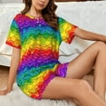 thumbnail image 4 of Fotbe Bright Rainbow Print Pajama Set for Women 2 Piece Loungewear Short Sleeve Tops and Shorts Set Soft Sleepwear-Small, 4 of 7