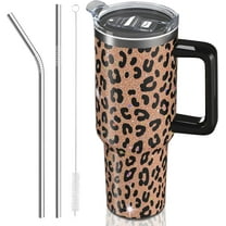 40 oz Tumbler with Handle and Straw, 100% Leak-Proof Travel Mug, Stainless Steel Double Wall Vacuum Insulated Coffee Cup Keeps Cold For 24 Hours, Pink Cow Print