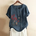 thumbnail image 3 of Scyoekwg T-Shirts Graphiques pour Femmes Tendance Grande Taille Col Rond Boutons Manches Retroussables Hauts Mode Imprimés Manches Courtes T-Shirts Confortables Décontractés Blouses Légères d'Été (Marine,TTTG), 3 of 4