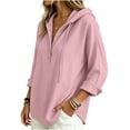 thumbnail image 4 of GUACER Women's Hooded Button-Down Tops, Casual Lightweight Cotton-Blend Long Sleeve Collared Shirts, 4 of 5