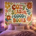 thumbnail image 2 of Retro Typography with Steaming Mug and Books on Cream Background, Cozy Boho for Book Lovers, Decorative Wall Art, Back to School Gift, Tapestry Wall Hanging for Home Library and Dorm, 2 of 7