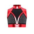 thumbnail image 1 of inlzdz Kids Girls Mock Neck Metallic Shiny Rhinestone Ballet Dance Crop Tank Top Workout Yoga Red 10, 1 of 6