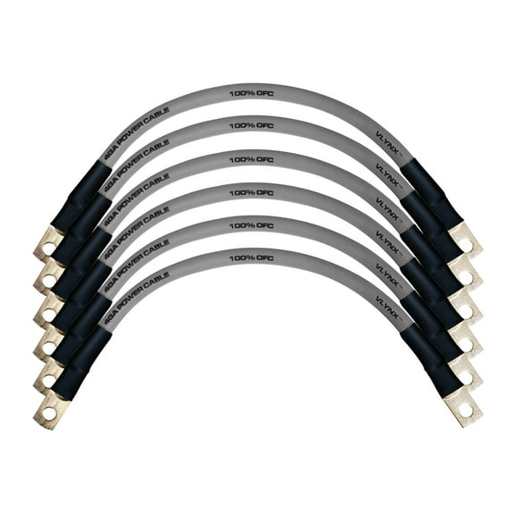 QTY 6 Battery Cable VBL4-S 4 Gauge AWG 9" 100% OFC Copper Flexible Silver Vlynx Durable Wire Battery Connector MADE IN USA