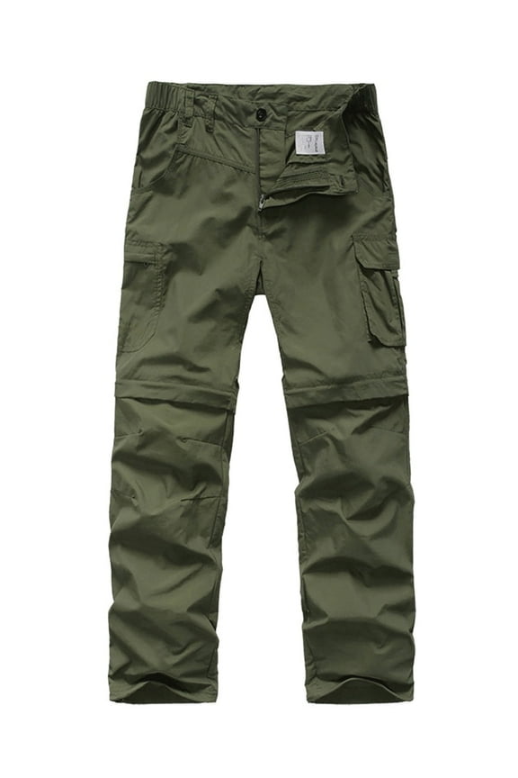 Boy's Cargo Pants, Kids' Casual Outdoor Quick Dry Waterproof Hiking Climbing Convertible Zip Off Pants Green 14-16 Years