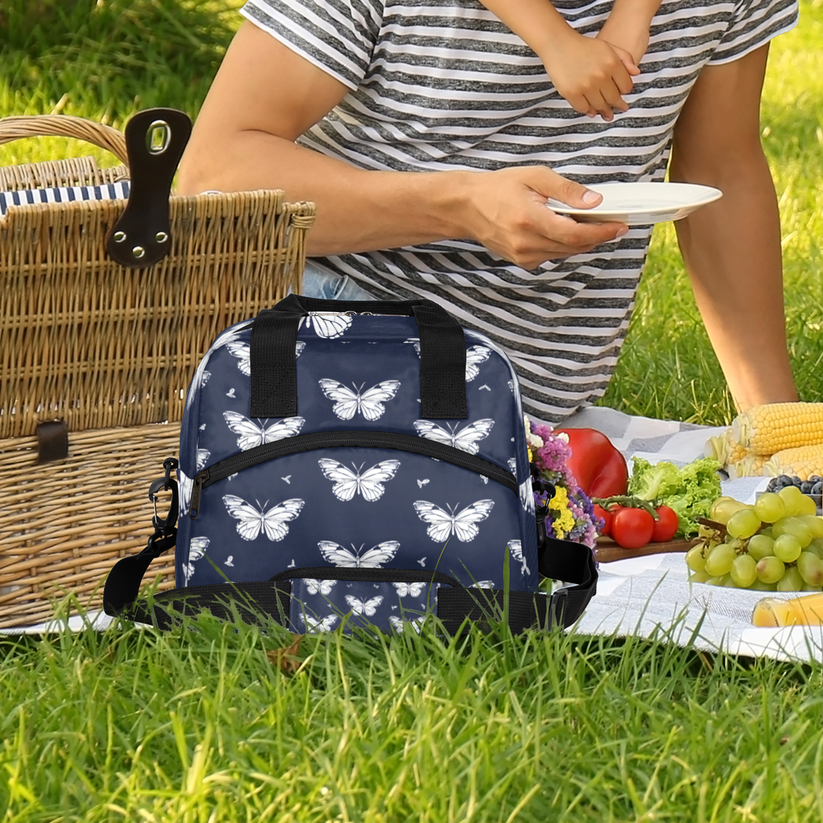 Herdesigns Butterfly Insulated Lunch Bag for Women Men Adults Large Reusable Lunch Box Butterfly Print Leakproof Cooler Tote Bags with Adjustable Shoulder Strap