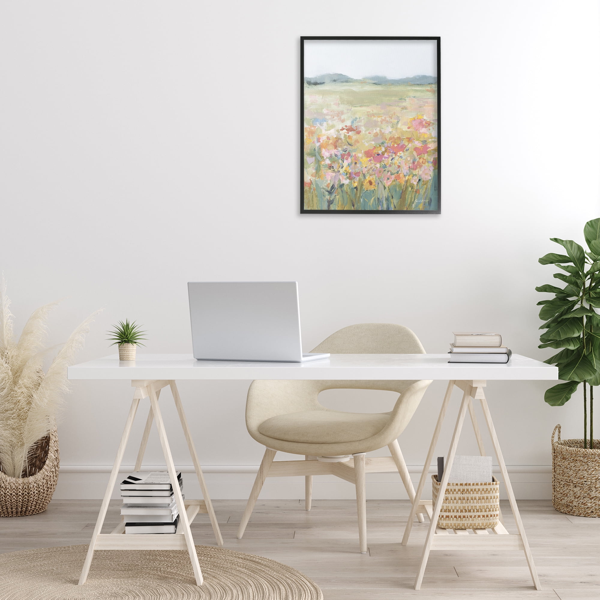 Stupell Industries Soft Wildflower Meadow Landscape Painting Black Framed Art Print Wall Art, 24 x 30