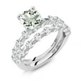 thumbnail image 2 of Gem Stone King 925 Sterling Silver Green Prasiolite and White Topaz Wedding Engagement Ring Band Bridal Set for Women (2.46 Cttw, Gemstone, Round 7MM, Size 5), 2 of 4