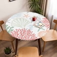 thumbnail image 5 of Red Green Shell Elastic Fitted Round Table Cover Starfish Coral Marine Life Waterproof Outdoor Tablecloth for Holiday Party, Picnic, Patio & Dining Fits Tables Up to 45"-54", 5 of 8