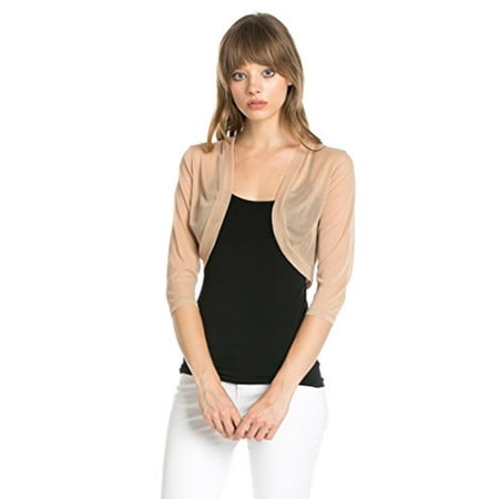 

Fashion Secrets Junior s Sheer Chiffon Bolero Shrug Jacket Cardigan 3/4 Sleeve (Medium Taupe)