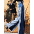 thumbnail image 2 of Women's High Waist Hit Color Denim Patchwork Trousers Stretch Straight Wide Leg Baggy Jeans Plus Size Casual Street Pants with Flap Pockets Zipper Closure for All Seasons, 2 of 4