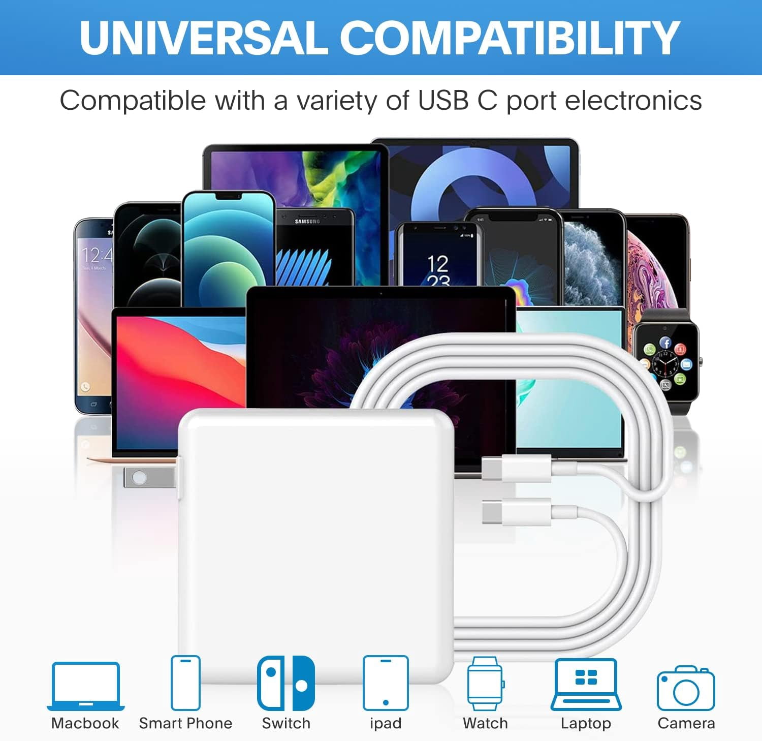 BUTOMKY 118W USB-C Fast Charger for MacBook Pro/Air & Dell Inspiron 15 - Universal Laptop Charger with 6.5ft Cable, Compatible with iPad/Chromebook & All USB-C Devices (Home/Office/Travel)