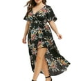 thumbnail image 3 of MYLookk Women Plus Size Summer Floral Print Bohemain V Neck Short Sleeve Irregular Dress, 3 of 4