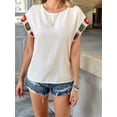 thumbnail image 4 of Blusas de Verano para Mujer, Camisetas Casuales de Corta, Cuello Redondo, Blusas Bohemias con Estampado Floral de Crochet. S, 4 of 10