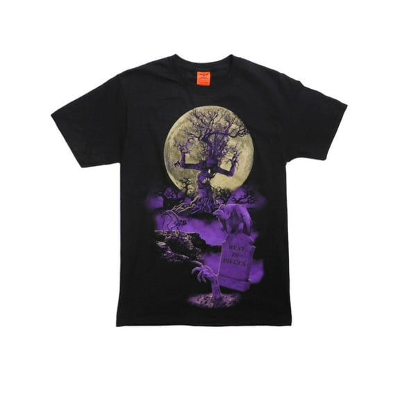 Mens Black Haunted Cemetery Graveyard Scene Halloween T-Shirt X-Large