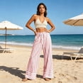 thumbnail image 4 of Tqcoqu Women's Striped Wide Leg High Waist Pants,Drawstring Elastic Loose Casual Beach Vacation Long Trouser with Pockets, 4 of 4