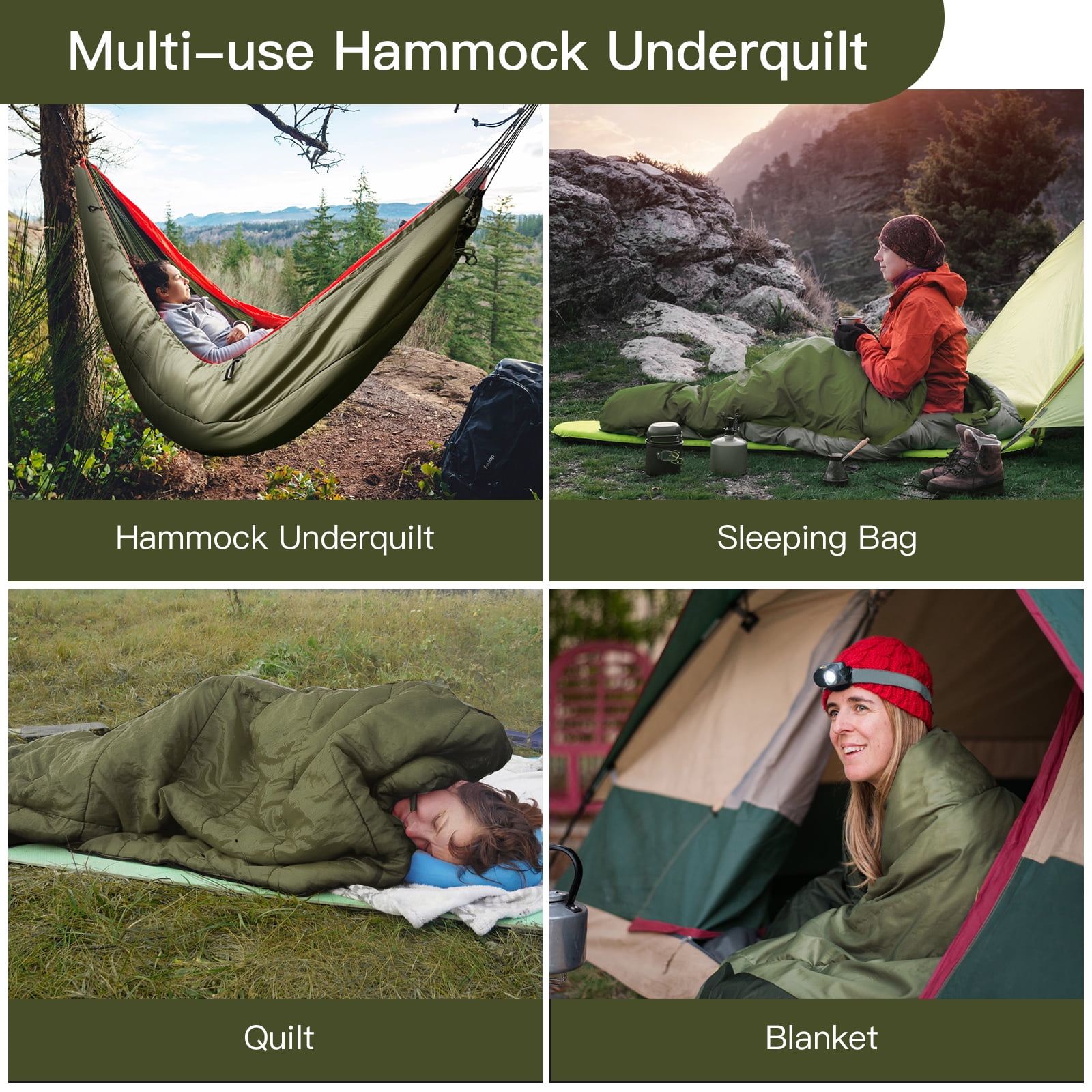 Night Cat Single 1 - Person Camping Hammock, Green