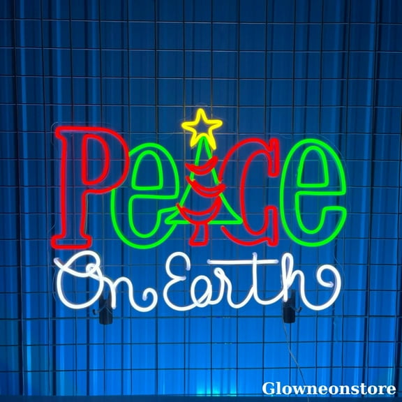 Glowneon Peace On Earth Neon Sign, Christmas Tree LED Sign, Christmas Led Sign, Peaceful World Gift
