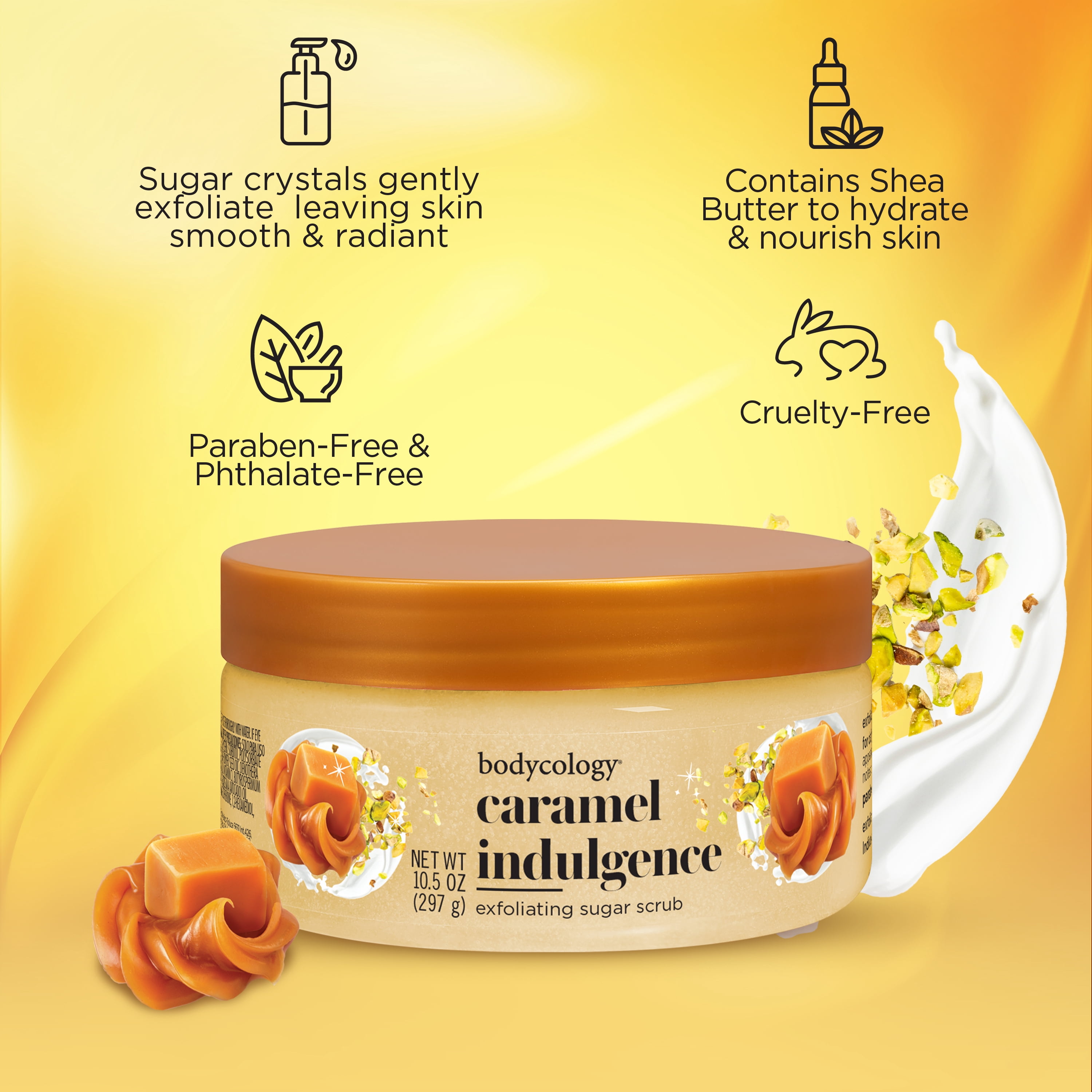 (4 pack) Bodycology Exfoliating Sugar Scrub, Caramel Indulgence, 10.5 oz