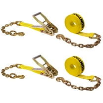 2" x 27' Long Handle Ratchet Strap w/ Chain Extensions (Yellow) - 2