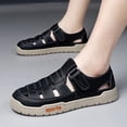 thumbnail image 3 of Men's Stylish Leather Hollow Flat Sandals Closed Toe Hook Loop Head Soft Bottom Wading Sandals Ultra Lightweight Outdoor Casual Walking Slippers,Black 47(US-11.5), 3 of 5