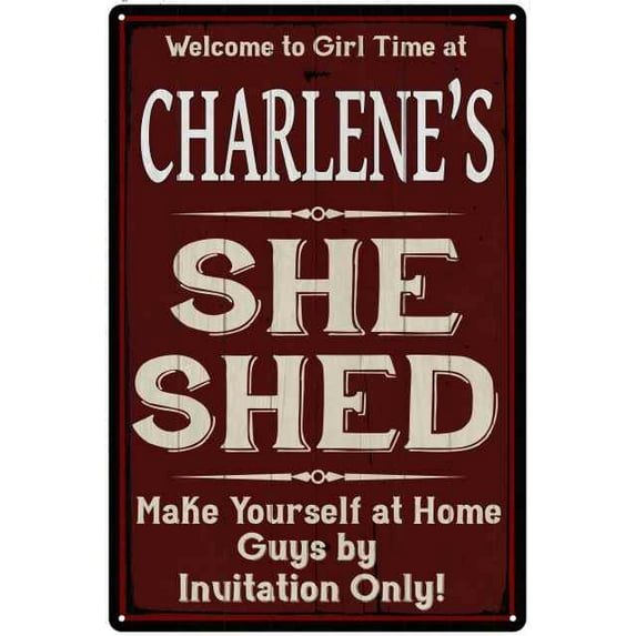 CHARLENE'S She Shed Red Sign Lady Cave 8 x 12 High Gloss Metal 208120088223