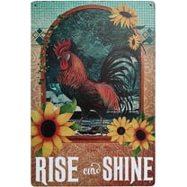 Rise and Shine Chicken Coop Retro Vintage Tin Signs Rooster Decorations Sunflower Farmhouse Country Home Decor 8X12Inch