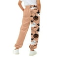 thumbnail image 4 of KAUOD Teen Girls Halloween Sweatpants Cotton Wide Leg Joggers Long Pants Kids Drawstring Pumpkin Trousers High Waist Bottom, 4 of 5