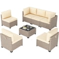 thumbnail image 6 of STARY 7 Pieces Rattan Outdoor Conversation Set, Patio Sectional Furniture Set with Glass Coffee Table, Cream, 6 of 9