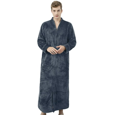 

Unisex Sleep Bathrobes Zipper Front Luxury Warm Waffle Plaid Nightgown Loungwear Long Sleeve Ankle Length Couples Matching Pajamas Sleepwear Robe S-L Men Gray