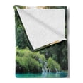 thumbnail image 2 of Lake Forest Soft Flannel Fleece Throw Blanket, Guatemala Evergreen Forest and Pure Lake Scenery Sunrise, Cozy Plush for Indoor and Outdoor Use, 70" x 90", Multicolor, by Ambesonne, 2 of 5