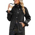 thumbnail image 3 of 2026 Women's Oversized Jean Jacket Vintage Washed High Neck Denim Jacket Asymmetrical Button Down Street Style Coat, XL, 3 of 7