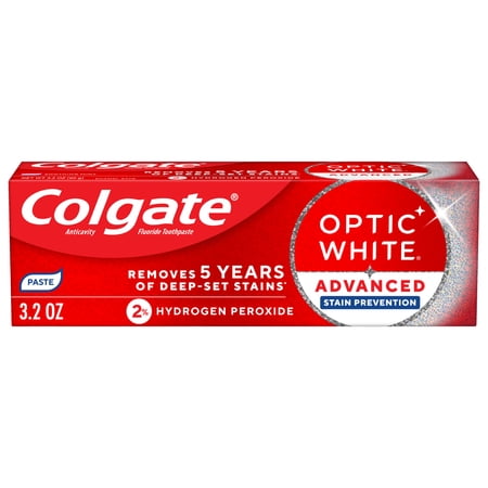 Colgate Optic White Advanced Stain Prevention Toothpaste with 2% Hydrogen Peroxide, Mint, 3.2 OZ