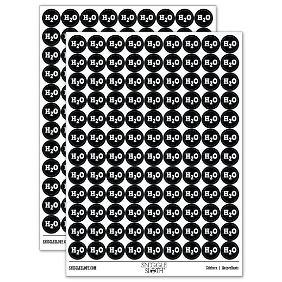 H2O Water Fun Text 200  Round Stickers - Black - Gloss Finish - 0.50" Size