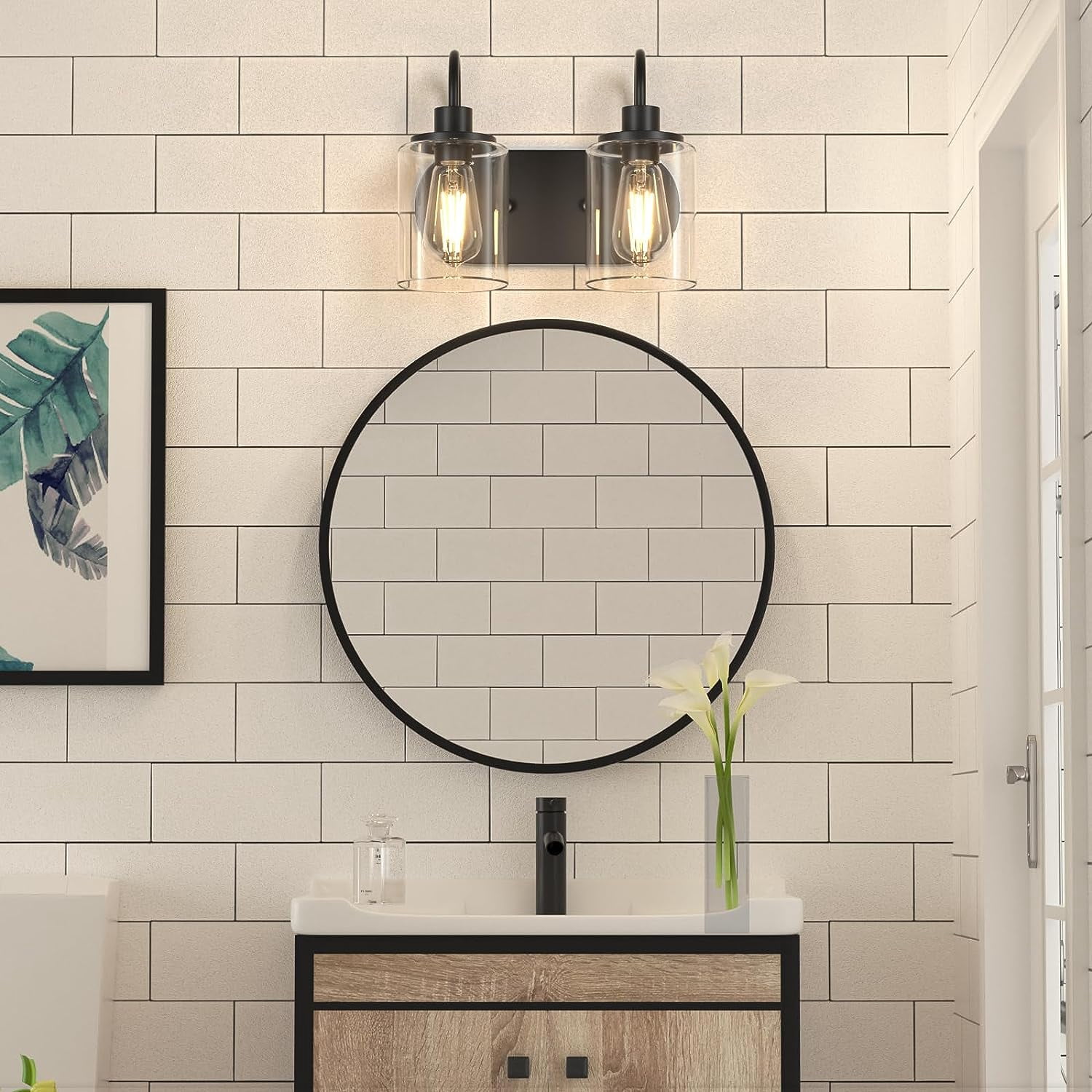 2 light Vanity Bathroom Light Fixture over Mirror with Clear Glass Shade Vintage Wall Sconce