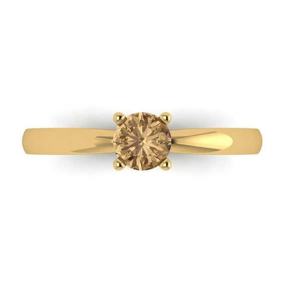 Clara Pucci 14K Yellow Gold Solid Gold Champagne Solitaire Anniversary Ring for Women - 0.5 cttw Round Cut