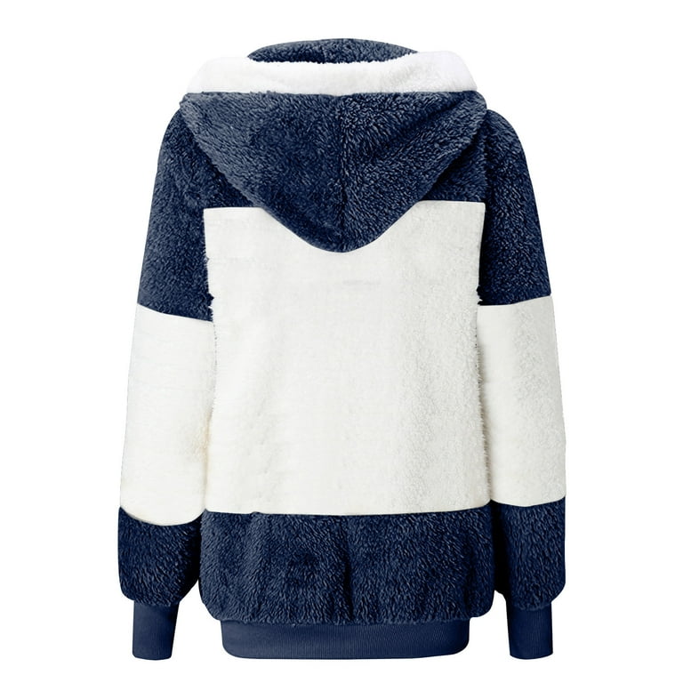 skpabo Winter Jackets for Women Fleece Coats Zip Up Color Block Fluffy  Hoodie Coats Casual Plus Size Velvet Overcoat Padded Warm Plush Jacket  Cardigan Outerwear 