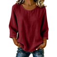 thumbnail image 2 of Holzkary Gauze Tops for Women Summer Outfits Peasant Blouses Tunic Loose Clothes Blouses for Women Trendy Pullover Basic Tees Crew Neck Plain Blouse Buisness Work Tee Shirts Bohemian Shirts Boho Top, 2 of 5