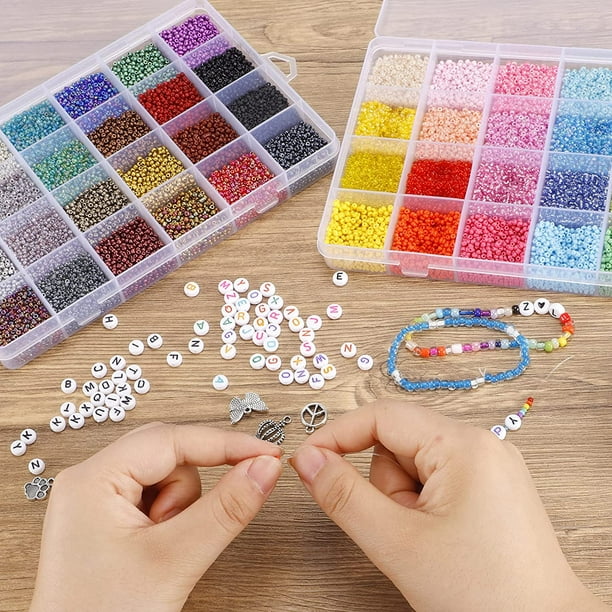 Perles de verre 24 couleurs Petites perles Kit Bracelet Perles pour la  fabrication de bijoux K
