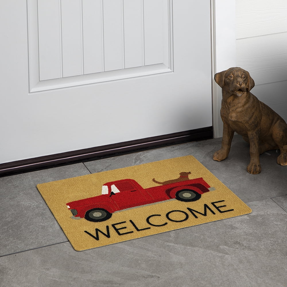 Mainstays Classic Welcome Dog Truck Indoor/Outdoor Polyester Doormat, Tan, 18" x 24"