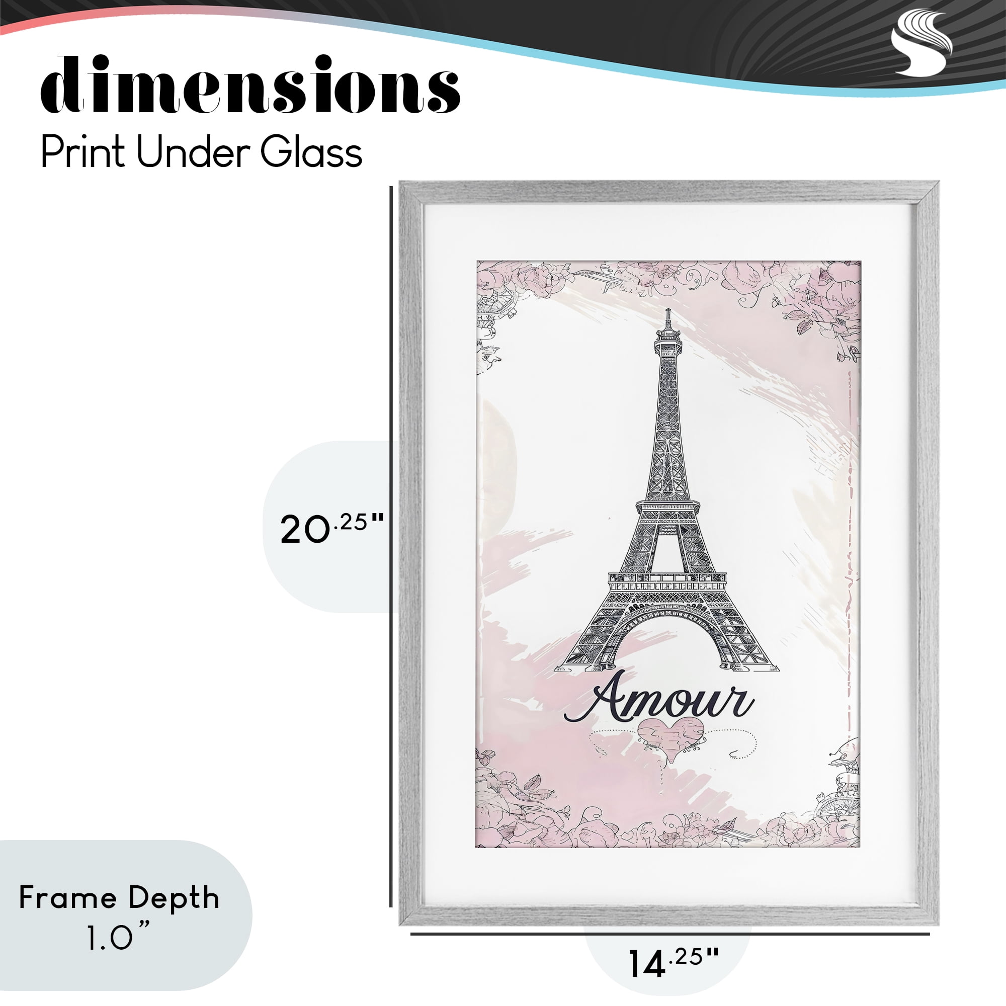 Stupell Industries Amour Vintage Eiffel Tower Gray Framed Print Under Glass, design by Creative Studio