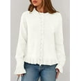 thumbnail image 3 of PRETTYGARDEN Womens Fall Button Down Cardigans Chunky Knit Ruffle Open Front Cropped Cardigan Sweaters Soft Long Sleeve Tops, 3 of 9
