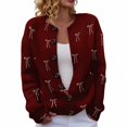 thumbnail image 2 of Plus Size Women's Christmas Santa & Tree Embroidered Cardigan Long Sleeve Round Neck Button Down Knit Sweater For Holiday Season, 2 of 6