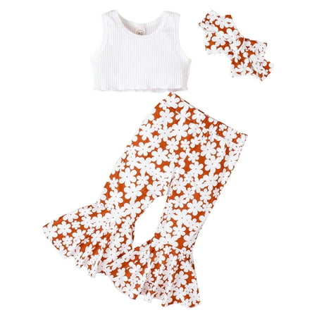 

ZRBYWB Summer Toddler Girls Clothes Sleeveless Solid Color Ribbed Tops Floral Print Pants Two Piece Outfits Set For Kids Summer Clothes