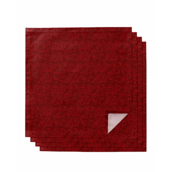 Red Floral Cloth Napkins Set of 4 Reusable Dinner Napkins, Country Farmhouse Abstract Flowers Pattern Cocktail Napkin Washable Table Napkins for Wedding/Holiday Party/Baby Shower 20"x20"